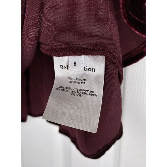 Reformation Roy Square Neck Velvet Babydoll Top Burgundy Red Size 8 - Picture 9 of 11